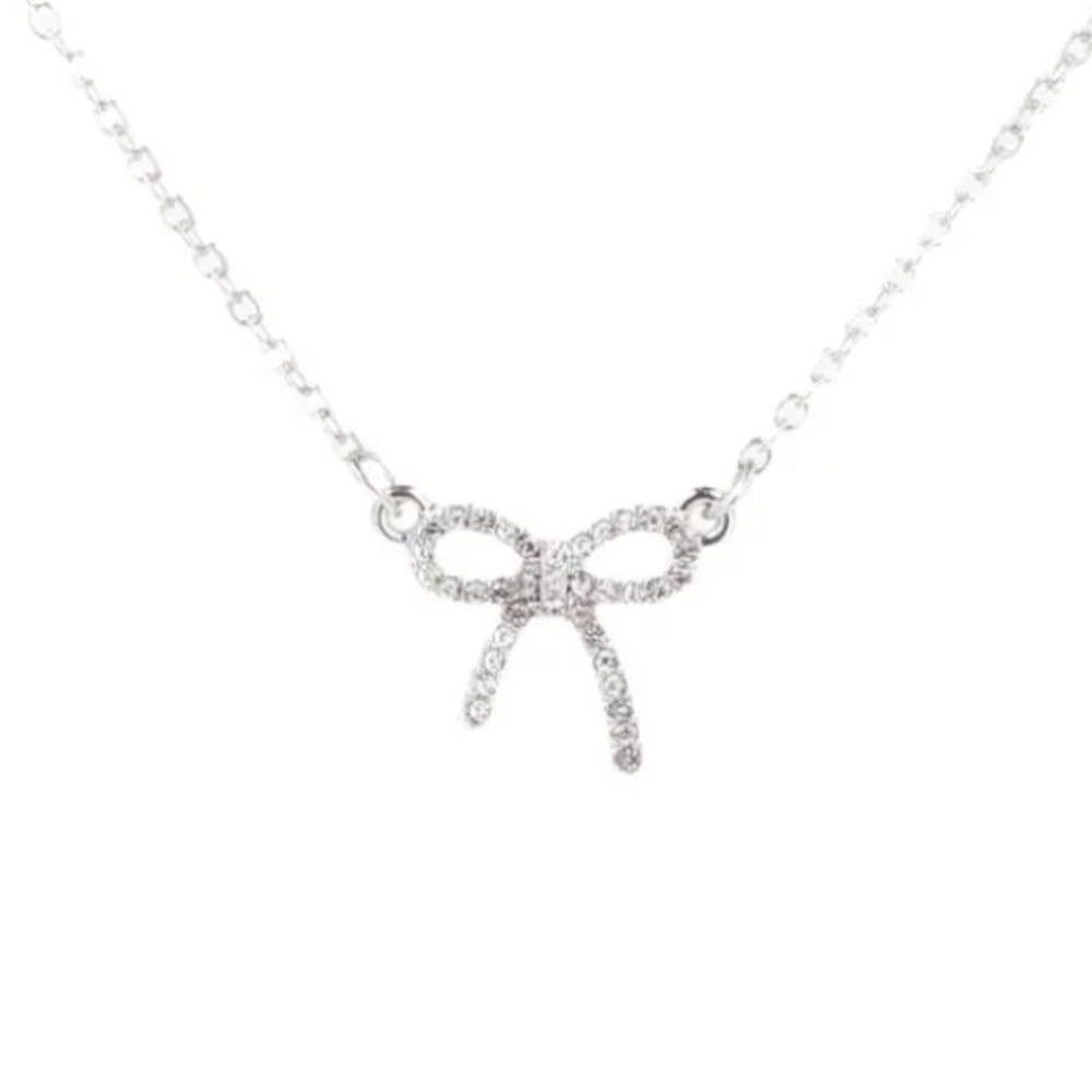 Diamond Bow Silver Toned Necklace